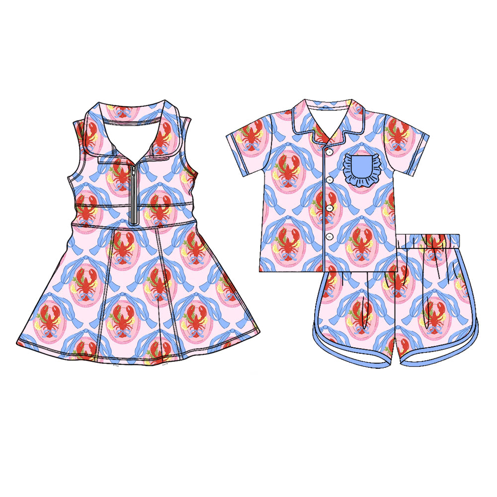 26.1.23 custom each style moq 5 eta 6-8week Sibling Sister lobster bow baby short sleeve shorts sets and dress match design