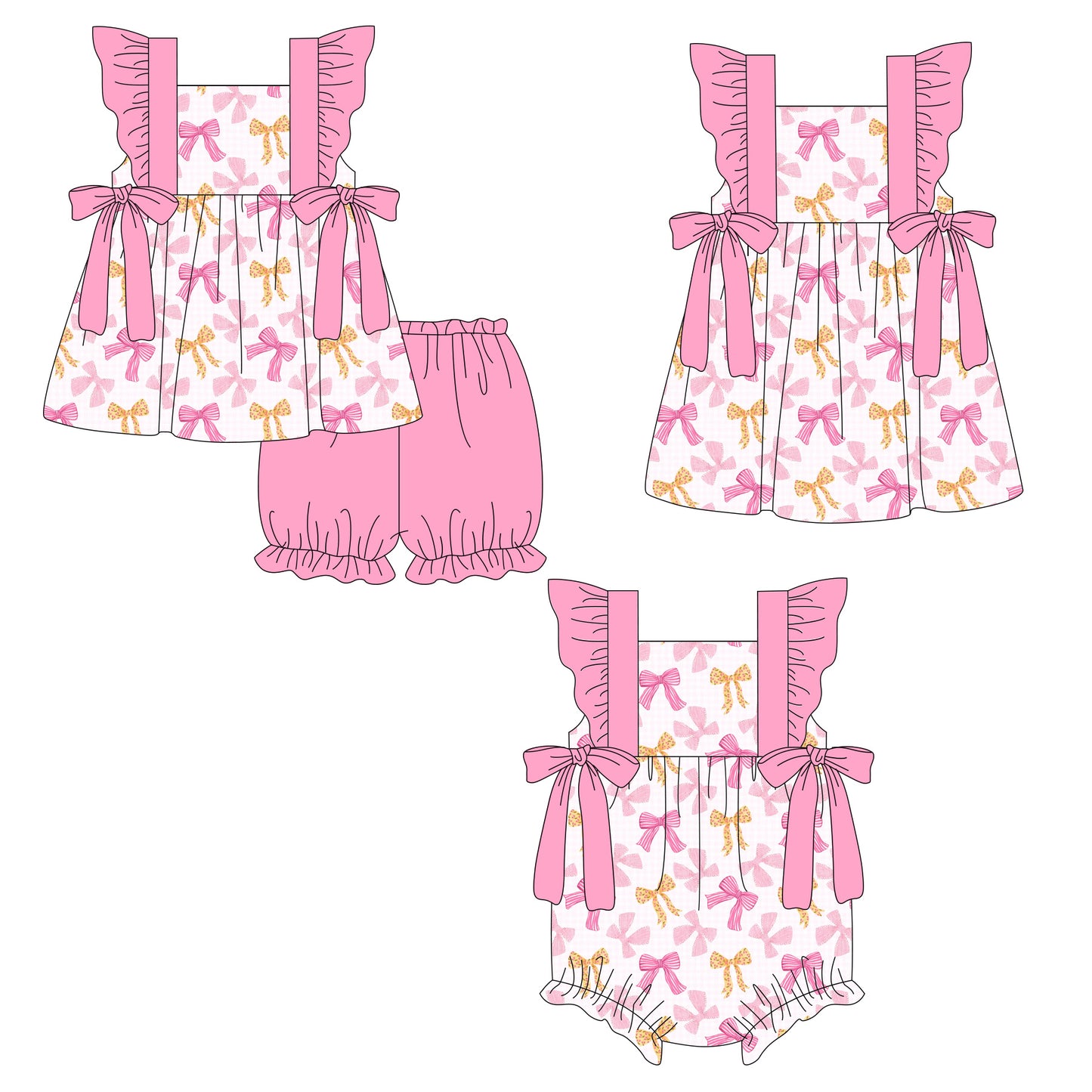 3.19 Custom moq 5 mix size Sibling Baby Girl's Pink Flutter Sleeve Tunic Shorts Set Cute Romper Dress for Summer