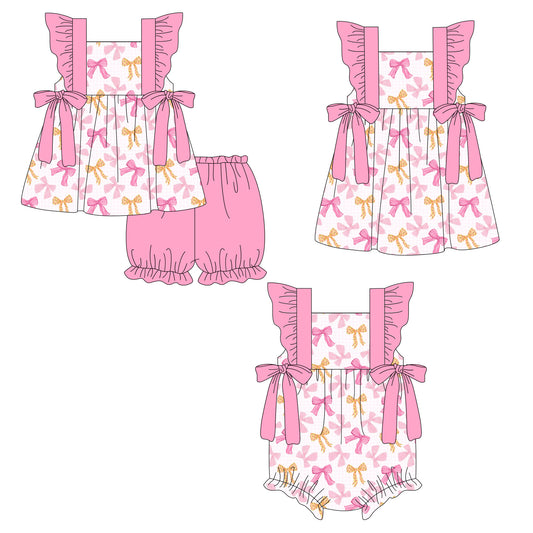 3.19 Custom moq 5 mix size Sibling Baby Girl's Pink Flutter Sleeve Tunic Shorts Set Cute Romper Dress for Summer