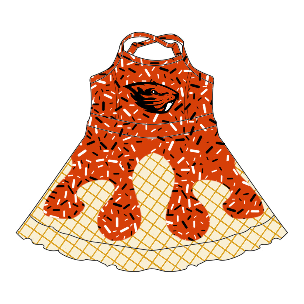 Custom summer teams baby girls clothes team red and orange hooded long sleeve tops and short sleeve top and dress and pants and shorts-25.6.3