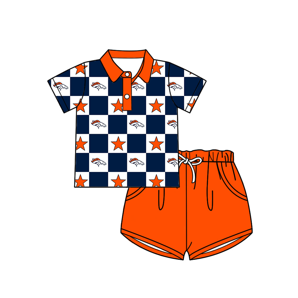 Custom moq 5 mix size milk silk summer teams Navy Blue Checked Baby Girl Sleeveless Top Skirt Short Set Dress And Shorts Yoga Outfit Boy's Top Shorts Set Romper