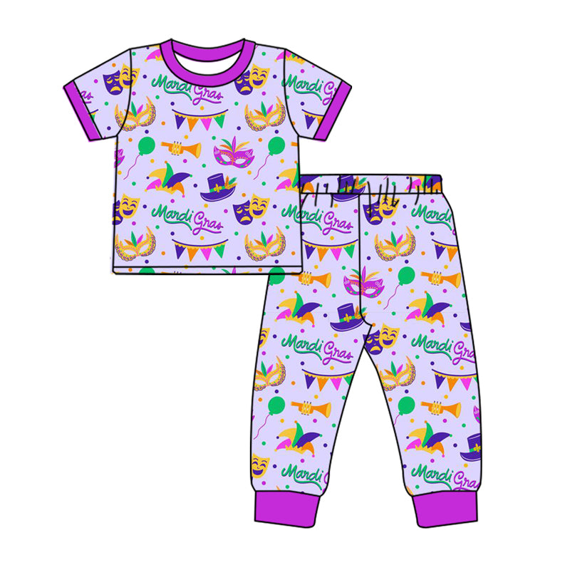 7.23 custom each style moq 5eta 4-6week Sibling Sister mari gras purple baby boys short sleeve sets and rompers match family design