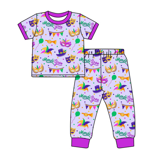 7.23 custom each style moq 5eta 4-6week Sibling Sister mari gras purple baby boys short sleeve sets and rompers match family design