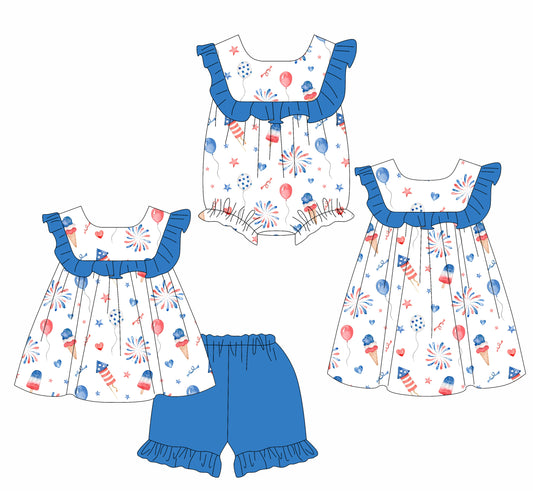 4.11 custom each style moq 5eta 4-6week Sibling Sisters balloon baby girl short sleeve shorts sets and dress and rompers match family design