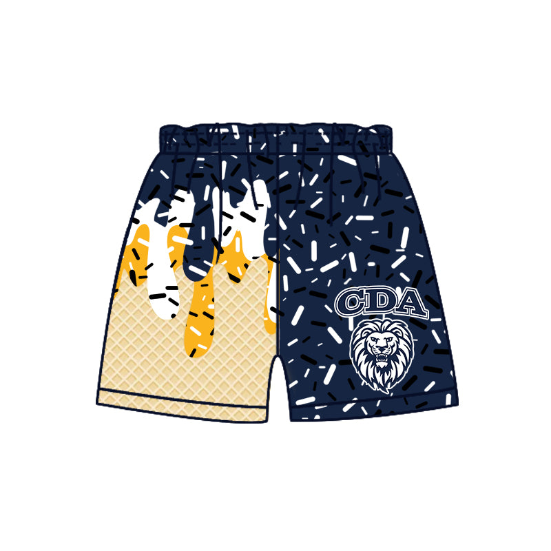 Custom moq 5 mix size milk silk baby girls clothes team bow navy blue hooded long sleeve tops and shorts-25.7.18