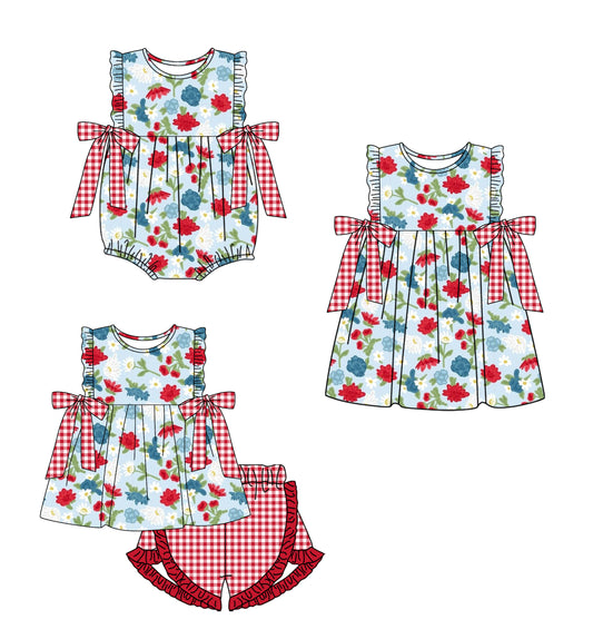 12.31 custom each style moq 5eta 4-6week Sibling Sistes floral baby girl short sleeve shorts sets and dress and rompers match family design
