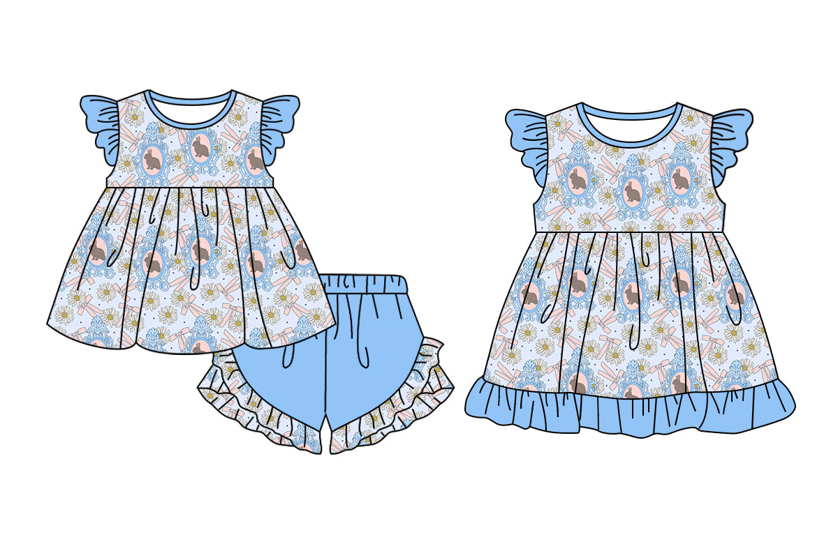 25.12.25 custom each style moq 5 eta 6-8week Sibling Sister bow bunny baby short sleeve shorts sets and dress match design
