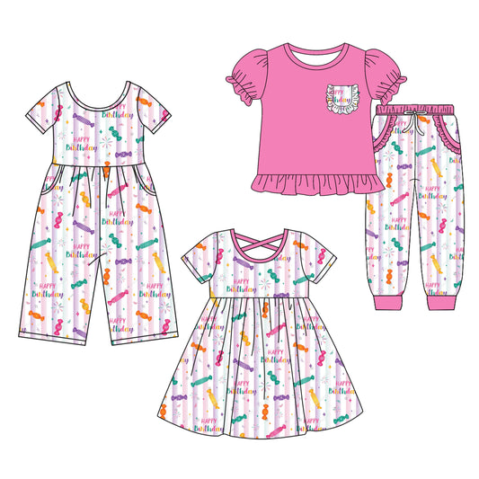 25.10.1 custom each style moq 8 eta 6-8week Sibling Sisters happy birthday baby girl short sleeve shorts sets and dress and jumpsuit match family design