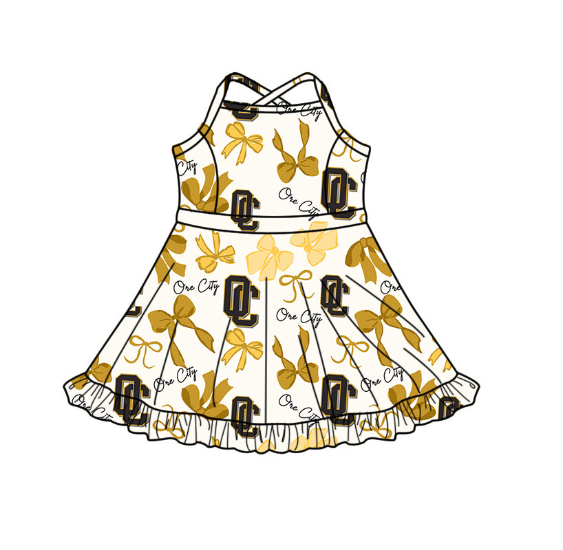 Custom moq 5 mix size milk silk summer teams Baby Girls Yellow Bow Vest Top Skirt Shorts Sets Sleeveless Knee Length Dresses Yoga Shorts Yoga Active Outfit