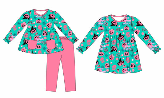 25.5.7 custom each style moq 5eta 4-6week Sibling Sisters pumpkin rainbow baby girl long sleeve pants sets and dress match family design