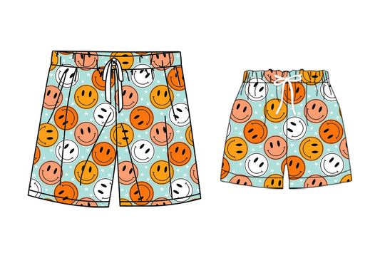 25.10.29 custom each style moq 5 eta 6-8 week Sibling Sister smiley baby kids clothes summer shorts and adult shorts match design