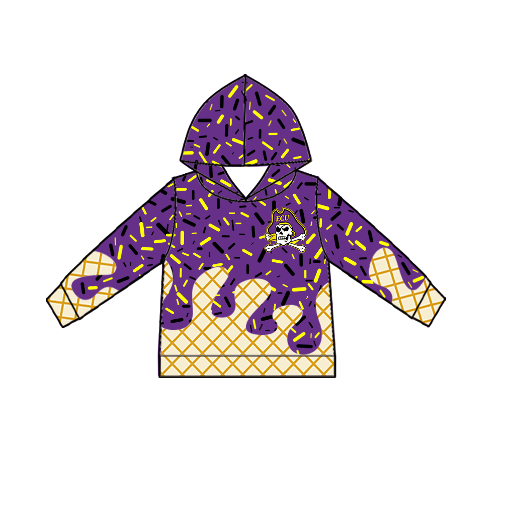 custom moq 5 mix size MSD082406 Baby Kids Red Sprinkle Ice Cream Drip Waffle Cone Print Hooded Sweatshirt Team Long Sleeve Pullover Top