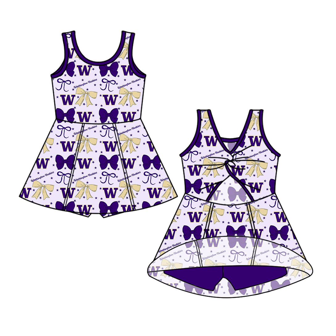 Custom moq 5 mix size milk silk summer teams baby girls clothes team bow purple sleeveless skirts sets and dress 1 and dress 2 and dress 3-25.6.25