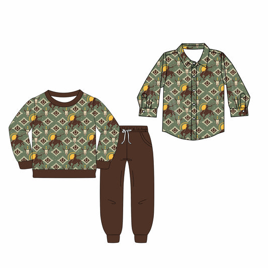 25.8.2 custom each style moq 5eta 4-6week Sibling Sisters riding horse baby boy long sleeve pants sets and top match family design