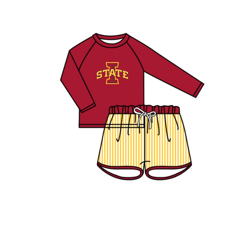 Custom moq 5 mix size milk silk summer teams baby girl boys clothes Red Two-Piece Swimsuit Set One Piece Swimsuits boy swim trunks