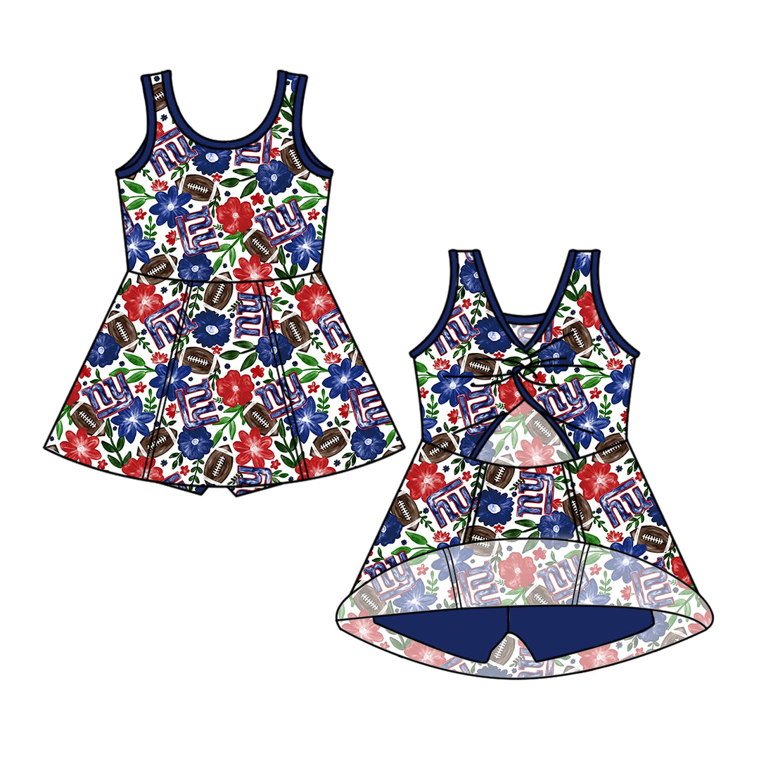 Custom moq 5 mix size milk silk summer teams Baby Girl Navy Blue Sleeveless Top And Shorts Set Sleeveless Skirt Set Yoga Dress Romper