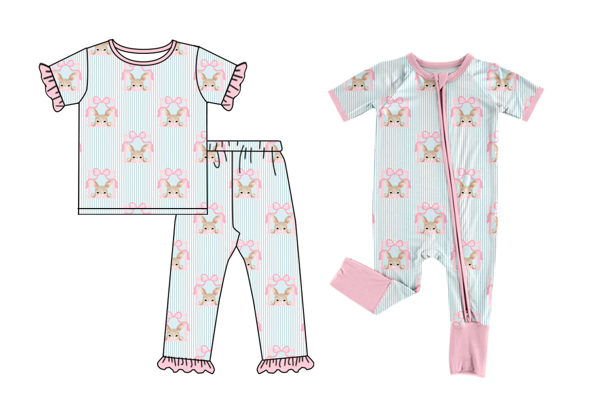 25.12.17 custom each style moq 5 eta 6-8week Sibling Sisters bunny bow baby girl clothes short sleeve pants sets and romper match family design