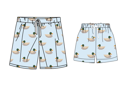 25.11.1 custom each style moq 5 eta 6-8 week Sibling Sister duck baby kids clothes summer shorts and adult shorts match design