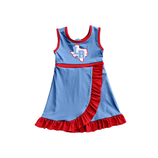 Custom moq 5 mix size milk silk summer teams Baby Girls Red Blue Scallop Sleeveless Yoga Knee Length Dress