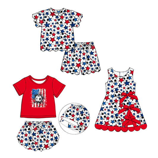 3.28 Custom moq 5 mix size Sibling Baby Girl 4th of July Scallop Short-Sleeved Top And Shorts Set Dress Summer Outfits