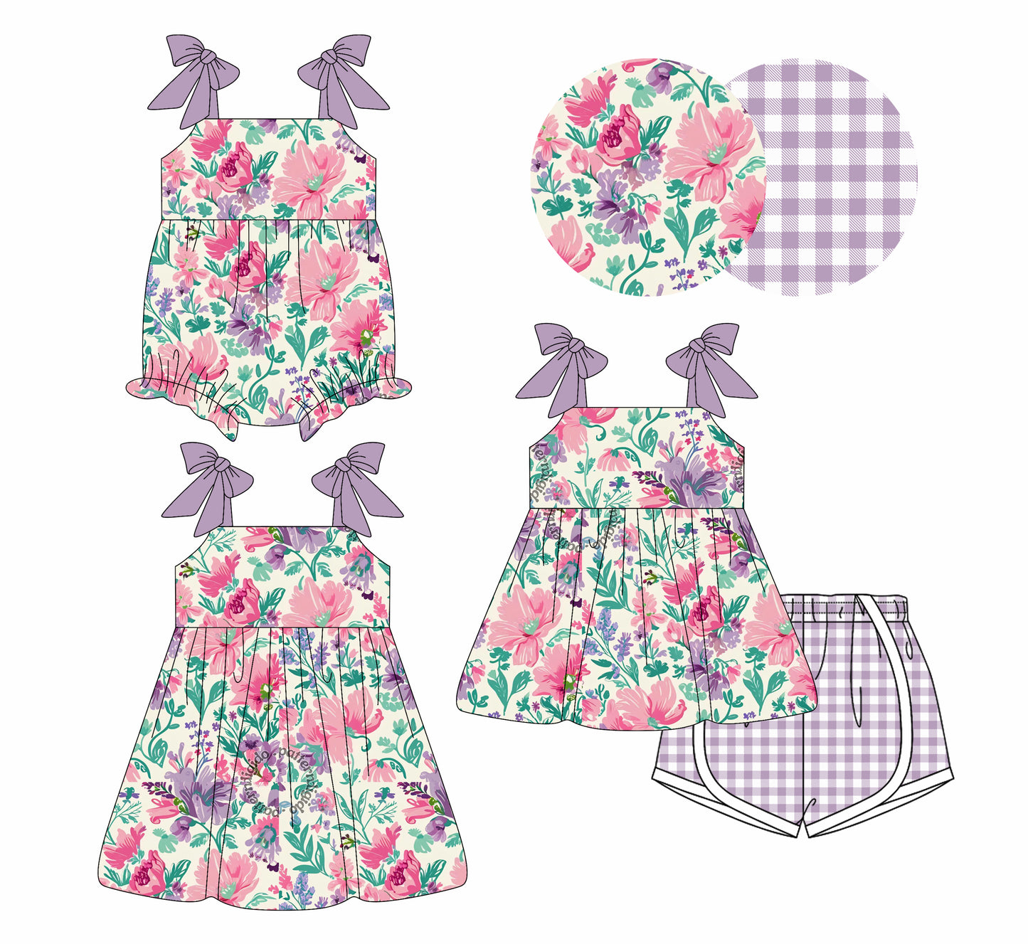 4.3 custom each style moq 5eta 4-6week Sibling Sisters floral baby girl short sleeve shorts sets and dress and rompers match family design
