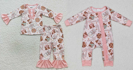 Baby Girls boys milk biscuits print pink Family siblings set