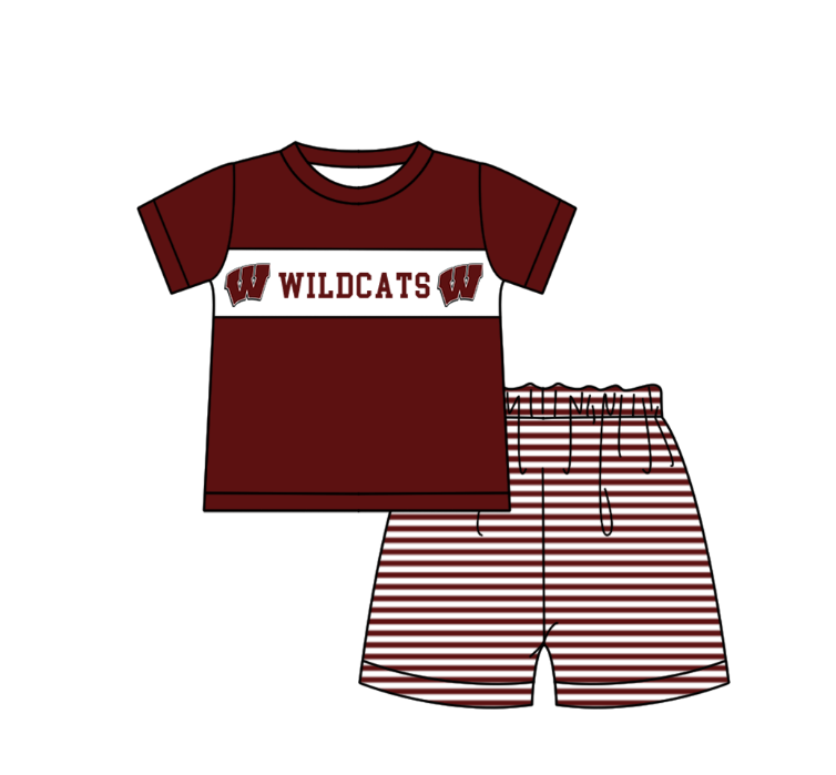 Custom moq 5 mix size milk silk summer teams baby girl boys clothes Dark red short sleeve shorts sets 2  and dress and rompers 2 series