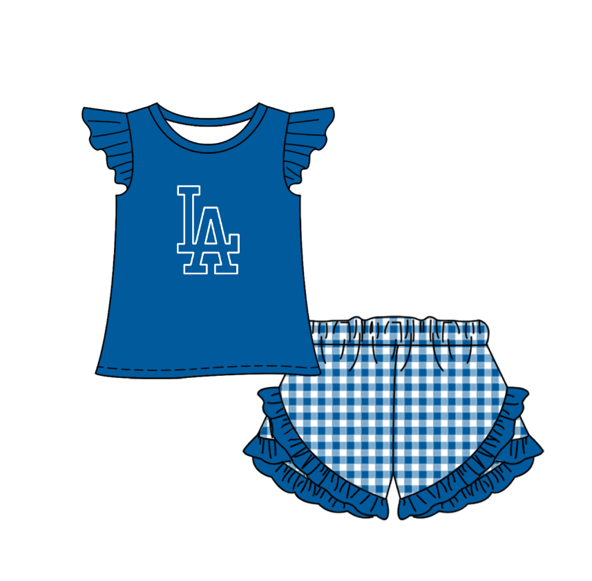 Custom moq 5 mix size milk silk summer teams Baby Boys And Girls Blue Short-Sleeved Shirt And Shorts Set Matching Striped Rompers Outfit Set