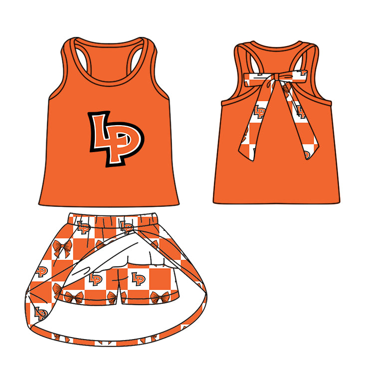 Custom moq 5 mix size milk silk summer teams Baby Girl Orange Sleeveless Top Skirts Set Dress And Shorts Yoga Outfit Boy's Short-Sleeved Polo Shirt And Romper