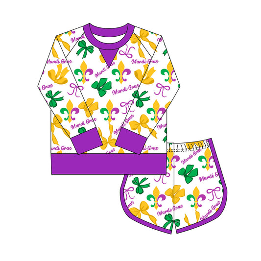 25.10.2 custom each style moq 8 eta 6-8week Sibling Sisters mardi gras baby girl long sleeve shorts sets