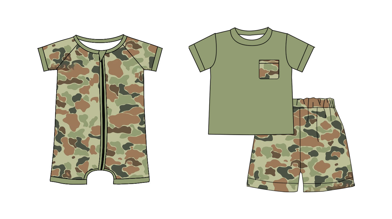 25.11.14 custom each style moq 5 eta 6-8 week Sibling Sister camouflage baby boy short sleeve shorts sets and boy rompers match family design