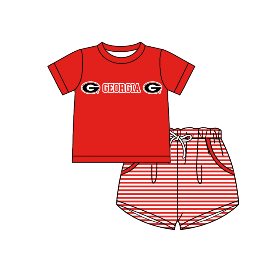 Custom moq 5 mix size milk silk summer teams Boys Short Sleeve Red Top Striped Shorts Set With Matching Romper Girls Flutter Sleeve Polka Dot Dress Romper