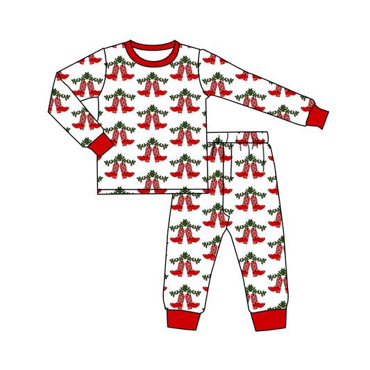 6.27 custom each style moq 5eta 4-6 week Sibling Sister Christmas boots red baby boys outfits and romper match family design