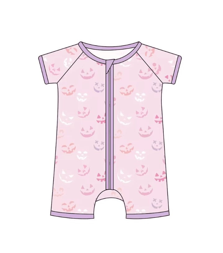 5.9custom each style moq 5eta 4-5week Sibling Sister Halloween Pumpkin Smile prints pink girls and boys outfits and baby rompers match family design
