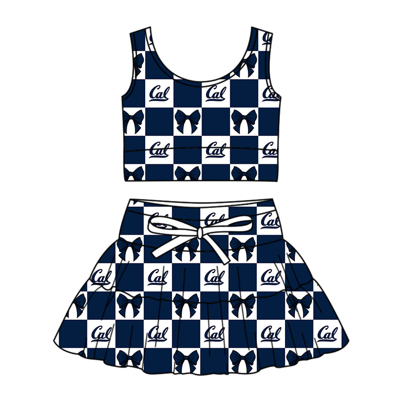 Custom moq 5 mix size Milk Silk Summer Girls' Set Letter Bow Print Plaid Sleeveless Skirt 3-Piece Set Includes Dress and Shorts-26.1.27