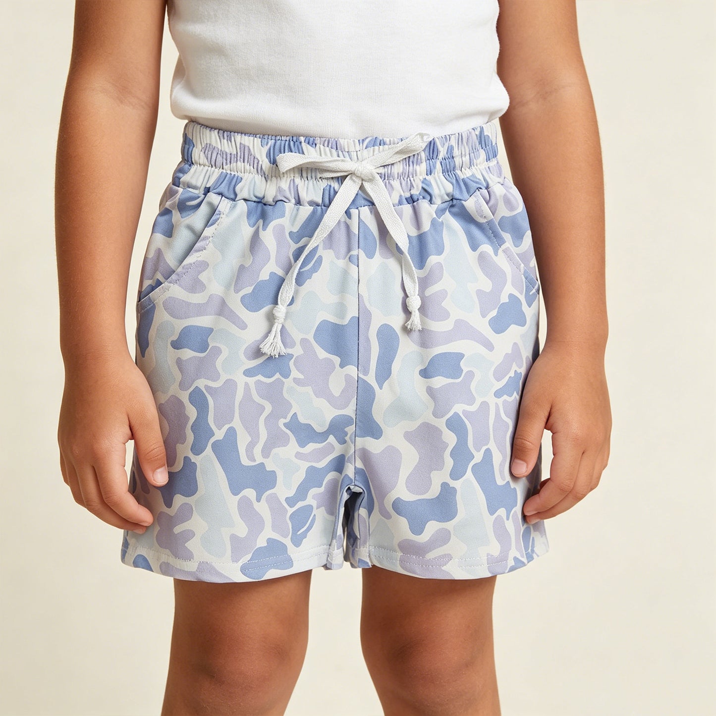 RTS NO MOQ milk silk BT1765+SS0886 Baby Boys Dog Fishing Hunting Blue Short Sleeve Top Blue Camo Pocket Shorts Set