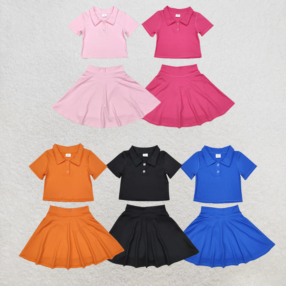 RTS NO MOQ Sibling Baby Girls Buttons Shirt Skirt Active Wear Clothes Sets
