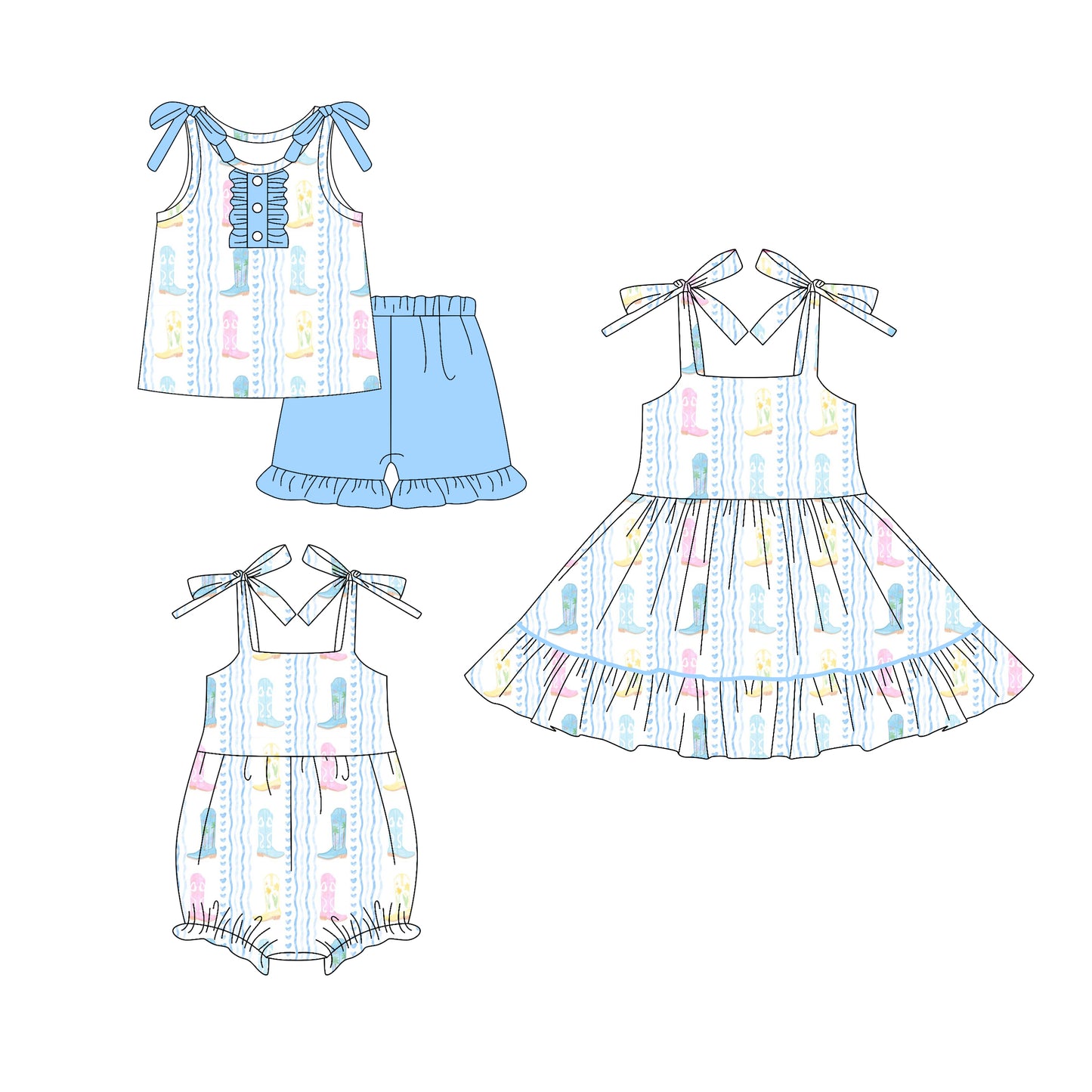 25.6.2 custom each style moq 5eta 4-6week Sibling Sisters boot baby girl short sleeve shorts sets and dress and rompers match family design