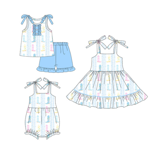 25.6.2 custom each style moq 5eta 4-6week Sibling Sisters boot baby girl short sleeve shorts sets and dress and rompers match family design