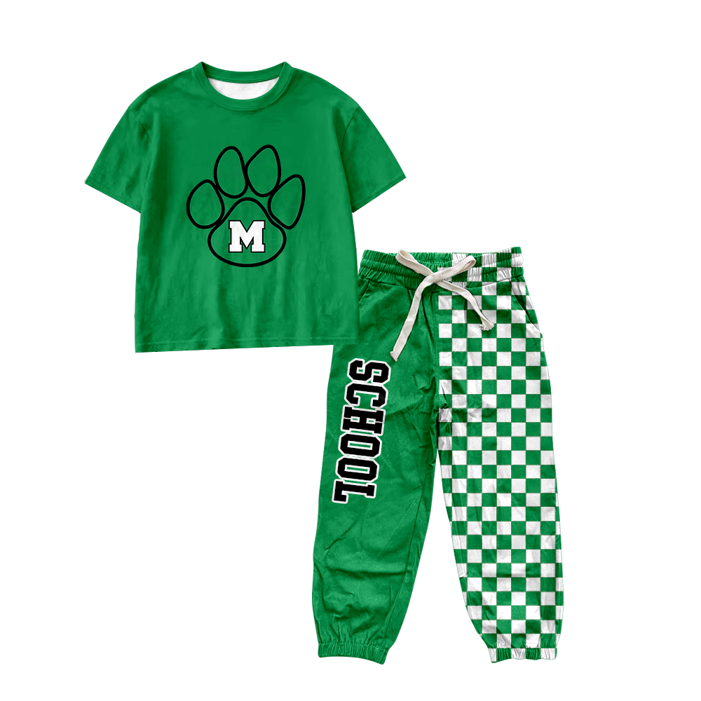 custom moq 5 mix size MSD072905 Baby Kids Short Sleeve Shirt Plaid Patchwork Long Pants Team Casual Clothes Set