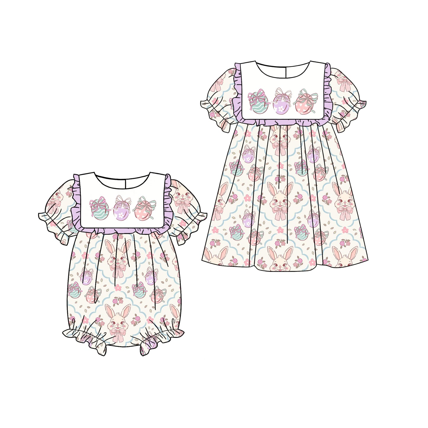 25.12.26 custom each style moq 5 eta 6-8week Sibling Sister egg bow baby short sleeve romper and dress match design