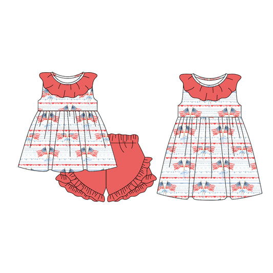 25.12.18 custom each style moq 5 eta 6-8week Sibling Sister flag baby short sleeve shorts sets and dress match design