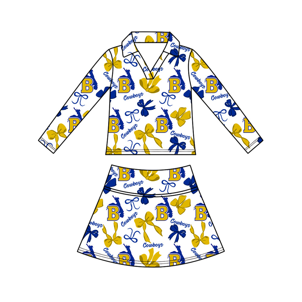 Custom moq 5 mix size summer teams Girls Yellow Polka Dot Top Shorts Set Top Skirt Short Set Zipper Pullover Pants Set