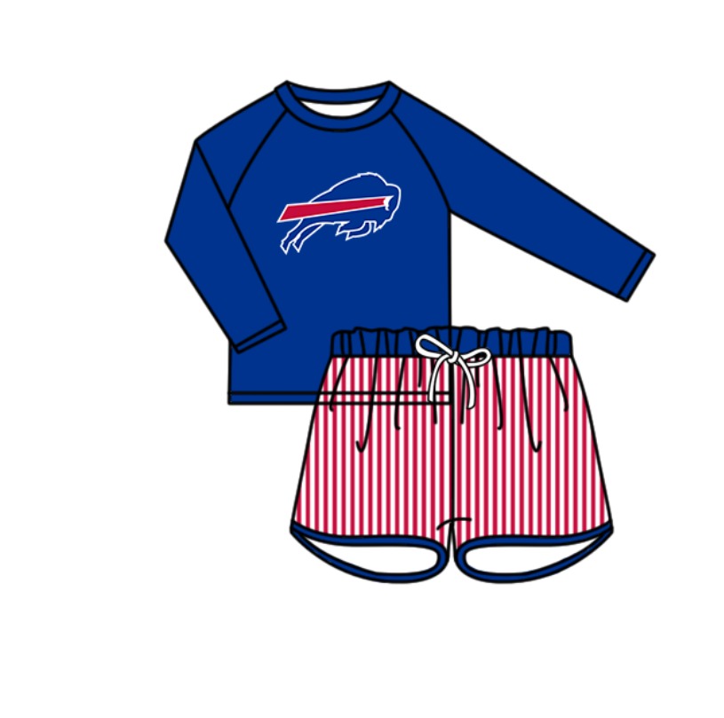 Custom moq 5 mix size milk silk summer teams Blue baby girl boys clothes Two-Piece Swimsuit Set One Piece Swimsuits boy swim trunks