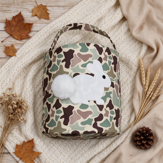 NEW RTS NO MOQ Bag BA0465 Embroidery Rabbits Baby Kids Camo Easter Gift Bucket Baskets Bags
