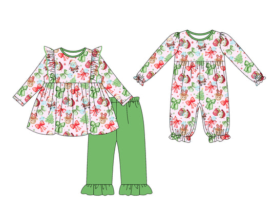 25.7.19 custom each style moq 5eta 4-6week Sibling Sister Christmas bow baby girl long sleeve pants sets and rompers match family design