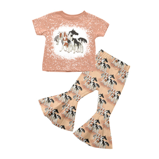 8.17 custom each style moq 5eta 4-6week baby girls clothes horse pink short sleeve pants sets