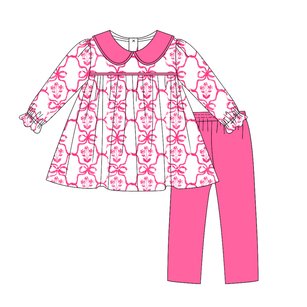7.19 custom each style moq 5eta 4-6week Sibling Sister floral pink baby girls sets and dress match family design