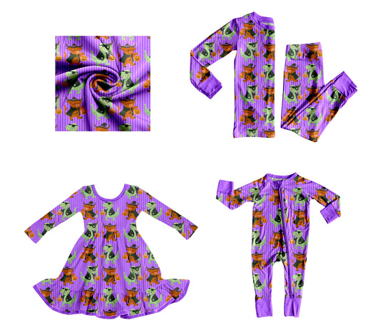 25.8.5 custom each style moq 5eta 4-6week Sibling Sisters halloween purple baby girl long sleeve pants sets and dress and rompers match family design