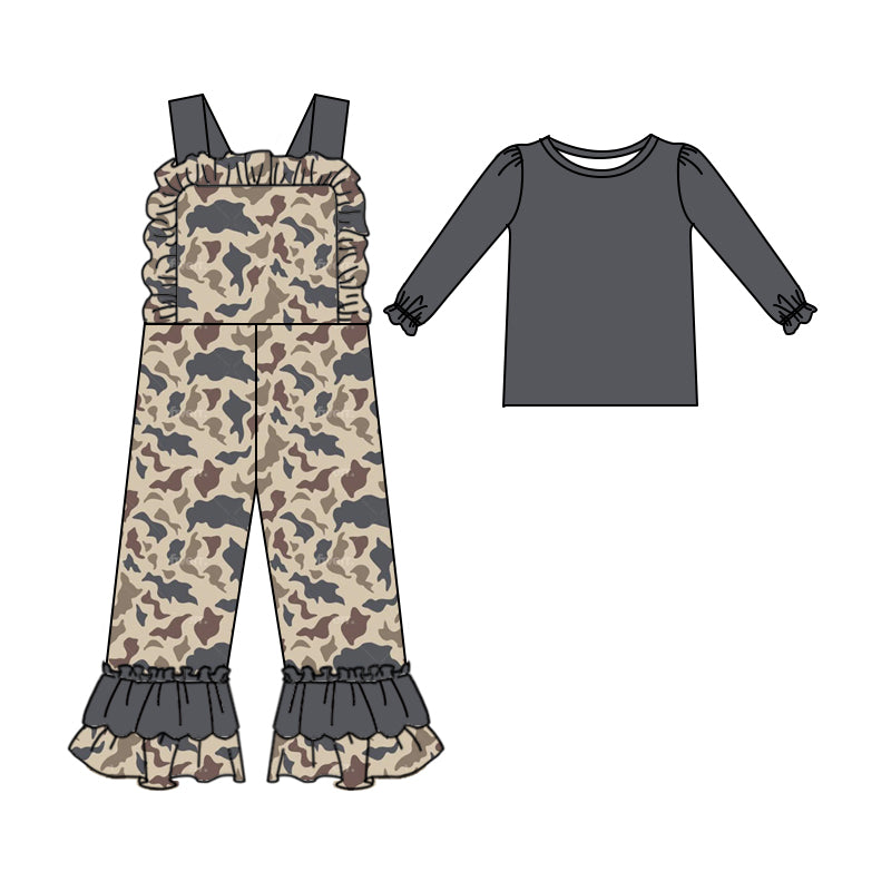 9.16 custom each style moq 5eta 4-6week baby girls clothes camouflage long sleeve suspender jumpsuit sets